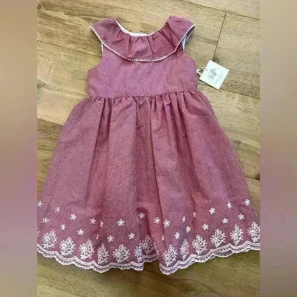 Laura Ashley London Beautiful Little Girl Cotton Embellished Dress Size 6- NWT